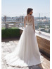 Beaded Ivory Lace Tulle High Slit Luxury Wedding Dress